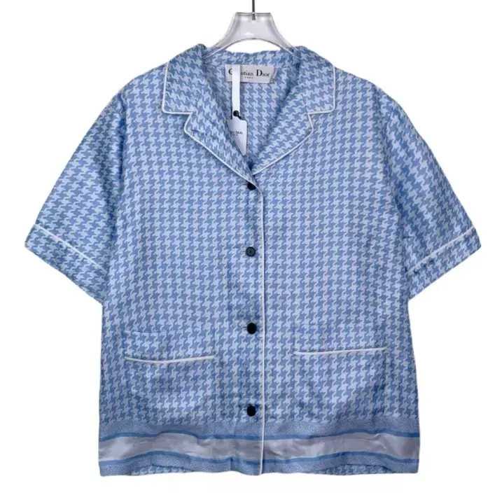 RDLT - Dior Blue Houndstooth Silk Shirt Size 42