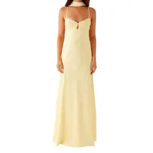 Elegant Maxi Dress with Adjustable Spaghetti Straps and Flowy Silhouette for Women S Summer Fashion Style NONE
