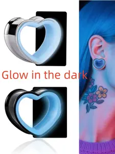 vanku 2pcs Glow in the Dark Heart Shaped Ear Gauges, 316L Stainless Steel, Hypoallergenic, Double Flared, Luminous Piercing Jewelry for Women Men