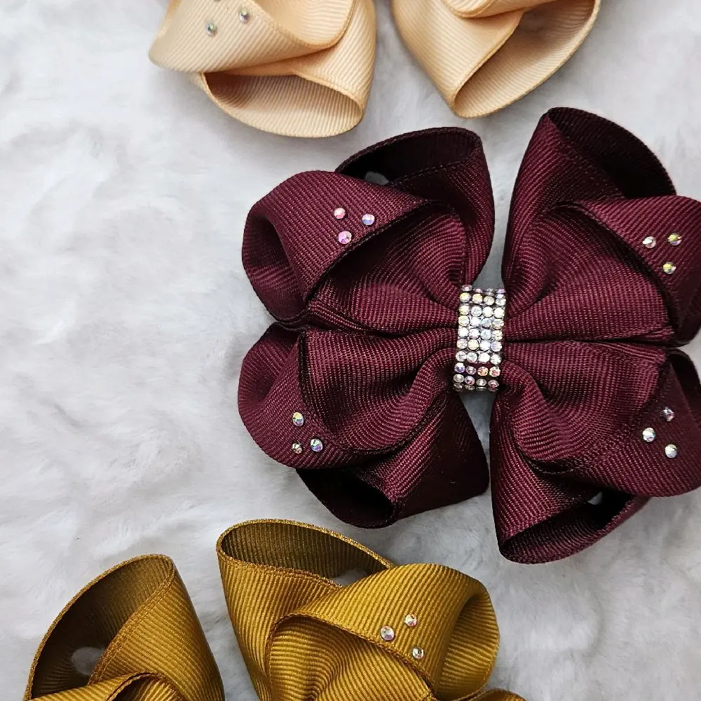 Hermosos Moños Otoño for Girls - 3 Pack Floral Accent Pink Ribbon Bows with Alligator Clip 4x3 Inches Autumn Tones