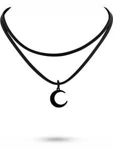 Gothic Boho Layered Black Crescent Moon Choker, Moon Necklace for Women, Gothic Emo Grunge Necklace, Goth Jewelry, Christmas Jewelry Gift for Women, Modern Versatile Accessories#Fashionweek#Fallfreshness#test