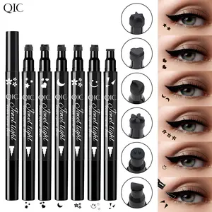 Double-ended Eyeliner Pen, 1 Count Waterproof Long Lasting Eyeliner with Moon & Star & Heart Shaped Stamp, Professional Daily Makeup Accessories, Cosmetic, Graphic Eyeliner, Waterproof Liquid Eyeliner