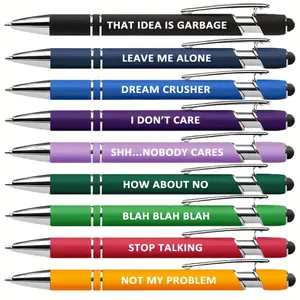 9pcs Funny Snarky Negative Quotes Ballpoint Pens | Black Ink, Medium Point, Smooth Writing, Touch Screen Compatible, Metal and PVC Material, Ideal for Office and Women Office Supplies