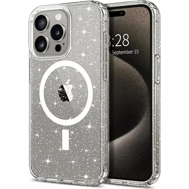 Entronix Case for Apple iPhone 17/16/15/14/13 Air/Plus/Pro Max - Cute & Sparkly Glitter Clear Cover, [Magnetic] Smartphone Accessories Protective