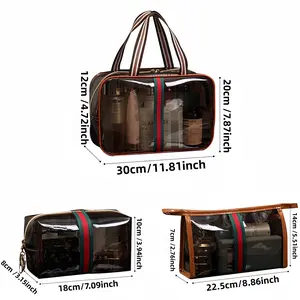 3PCS New Retro Vintage Vanity Bag, Large Capacity Makeup Organizer for Women, Ladies Travle Storage Case, Waterproof Transparent Toiletry Bag, Portable Skincare Storage Case (Brown)