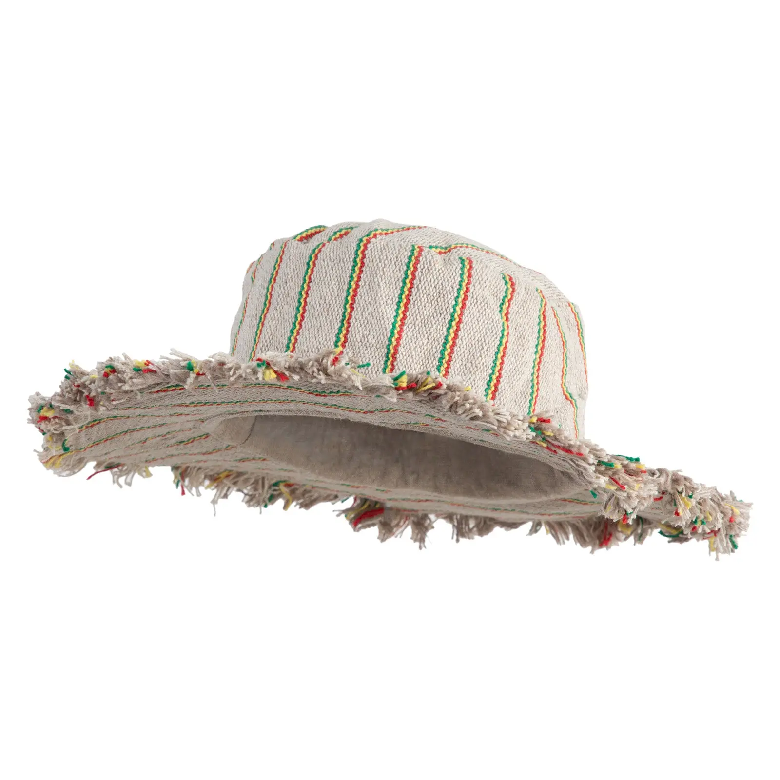 Hand Made Rasta Color Hemp Frayed Brim Bucket Hat