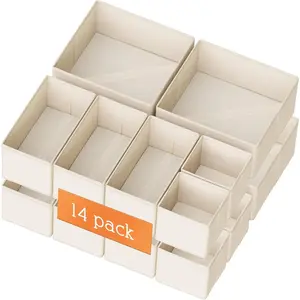 Drawer Organizer Clothes, 14 Pack Dresser Organizer for Baby Clothes, Underwear, Sock- Foldable Divided Compartments Closet Organization and Storage Dividers Bins for Nursery, Bedroom and Dorm (Beige)