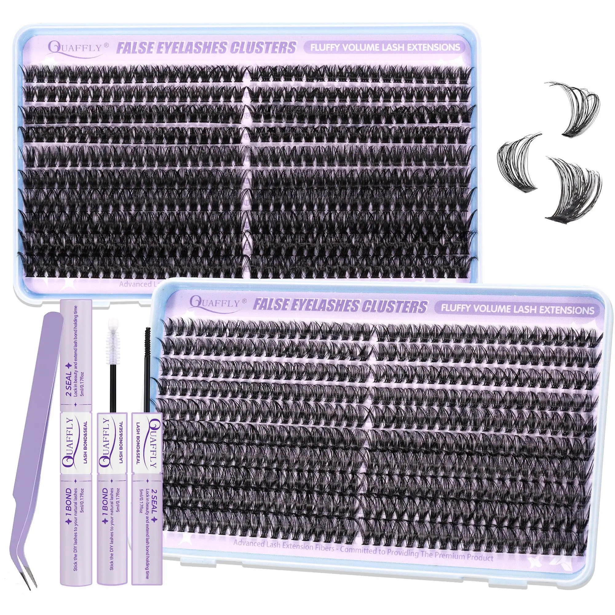 Eyelash Extensions Kit, 1 Set Individual Lashes Clusters with Eyelash Bond & Seal & Tweezers, Self Grafting Eye Makeup Enhancement False Eyelashes, Mi