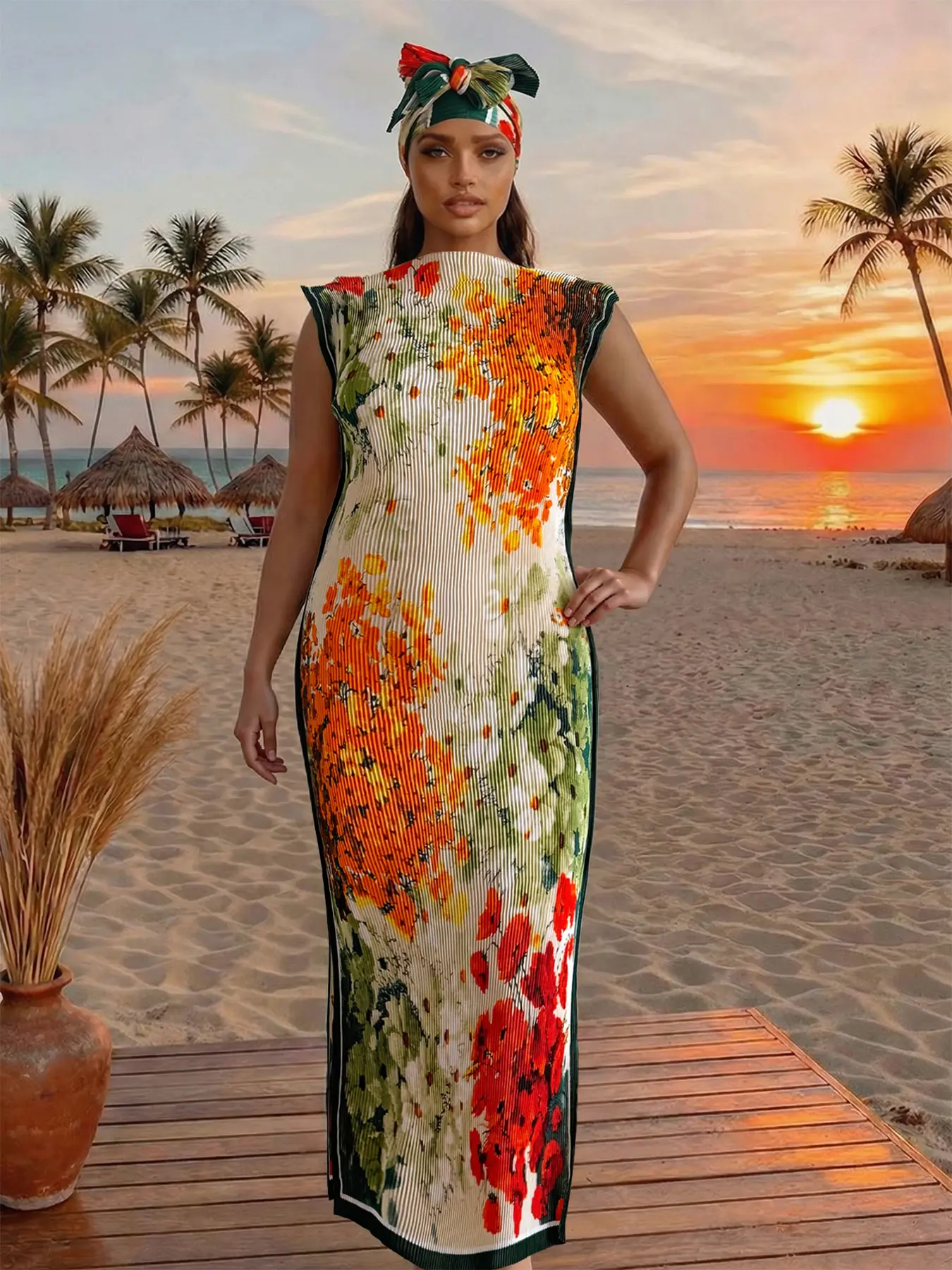 long sleeve black dress high neck Spring Temperament Black Maxi Dress And Elegant High Neck Long Sleeve Dress with Floral Accent (MA220)