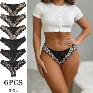 6pcs Sexy Lace Leopard Print Butterfly Floral Women’s Panties, Breathable & Skin-Friendly, Comfortable Triangle Cut, Ideal for Daily Wear & Dates