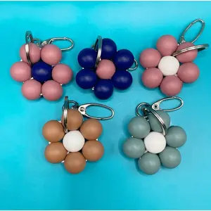 Handmade Stylish Silicone Beaded Flower Keychain with Clasp
