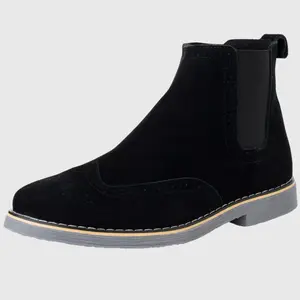 Alpine Swiss Mens Chelsea Boots Genuine Suede Dress Ankle Boots Wingtip Shoes Black 9 M US