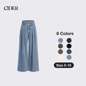 Cider Double High Rise Solid Button Wide Leg Jeans