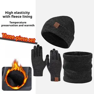 Velvet Warm Winter 3-Piece Set - Knitted Hat Scarf Gloves with Windproof Earmuffs Cold Proof Cozy Accessories for Men Women High Elasticity Fleece Lining Temperature Preservation