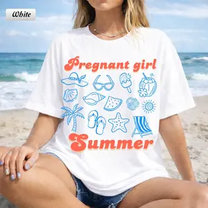 Comfort Colors®Pregnant Girl Summer Shirt Beach Pregnancy Announcement Shirt Pregnancy Reveal Tee New Mom Shirt Summer Mothers Day Gift