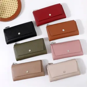 Women's Tri-Fold Wallet with Lychee Grain Texture - Soft Leather Long Envelope Wallet with Money Clip, Card Slots & Coin Pocket, Large Capacity Cash Storage Organizer, Portable Purse for Ladies Girls