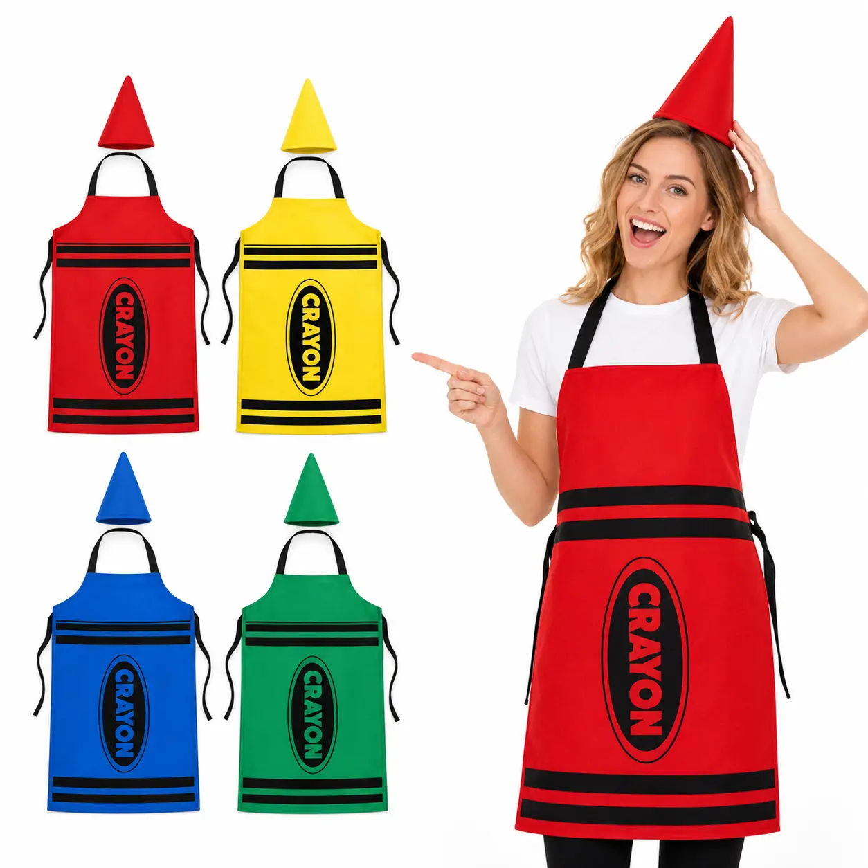 4/8/12 Pack Halloween Crayon Costume with Gnome Cone Hats Rainbow Group  Costume for Party Cosplay Trick or Treat School Contest Office Event for Adults Women Men Teachers Family Friends Coworkers Team