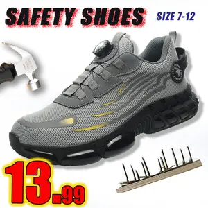 Men's Breathable Mesh Work Sneakers - Steel Toe Protection, Striped Design, Anti-Slip Durable EVA Sole, Comfort Fit All Seasons, Elastic Closure