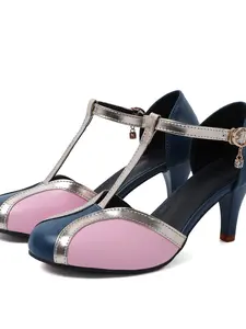 New Women's Latin Dance Shoes, Closed Toe Tango High Heel Soft Sole, Buckle Strap Ankle Wrap Dance Sandals, Comfortable Performance Footwear