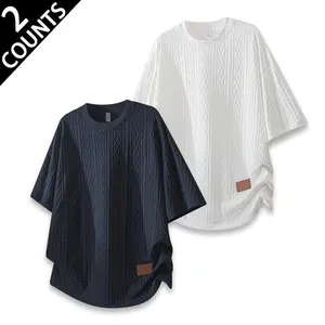 Men's Round Neck Tshirt - Refined Linear Diamond Twist Knit, Premium Lightweight Airy Smooth Structured Fabric, Minimalist Relaxed Silhouette, Daily Wardrobe Essential Casual Short Sleeve Top