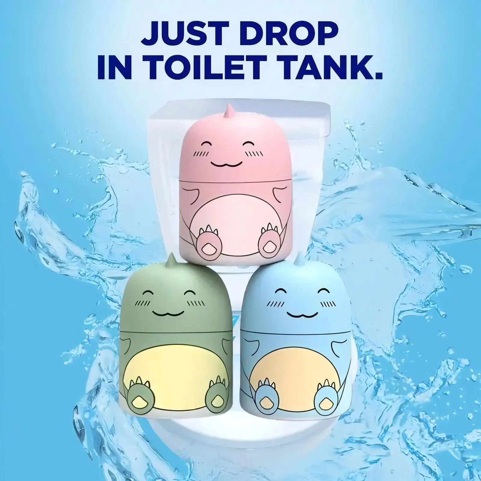 3PCS Solid Household Toilet Cleaner Bottles - Cute Dinosaur-Shaped Toilet Deodorizers, Fragrant, Lemon, Water-Dissolving, Wet-Activated Bathroom Tank Cleaners with 24-Month Long-Lasting Ocean, Floral Jasmine, Peach Scents, Toilet Deodorizer, Frag