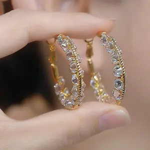 LisiZen Light Luxury Fashion Super Sparkling Zircon Large Hoop Earrings Simple High-End Temperament Versatile Unique Earrings DZEH5319
