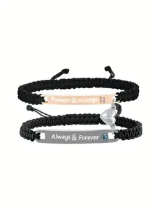Couple Braided Bracelet Set, Fashionable Heart Charm Bracelets for Women & Men, Trendy All-match & Exquisite Jewelry for Birthday Gift, Bracelet for Couples, Heart Shaped Bracelet