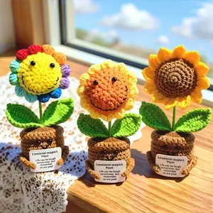 Handmade Crochet Sunflower Emotional Support Plant, Smiley Sunflower, Inspirational Notes, Window Sill & Desktop Decor, Perfect Gift for Friends & Family