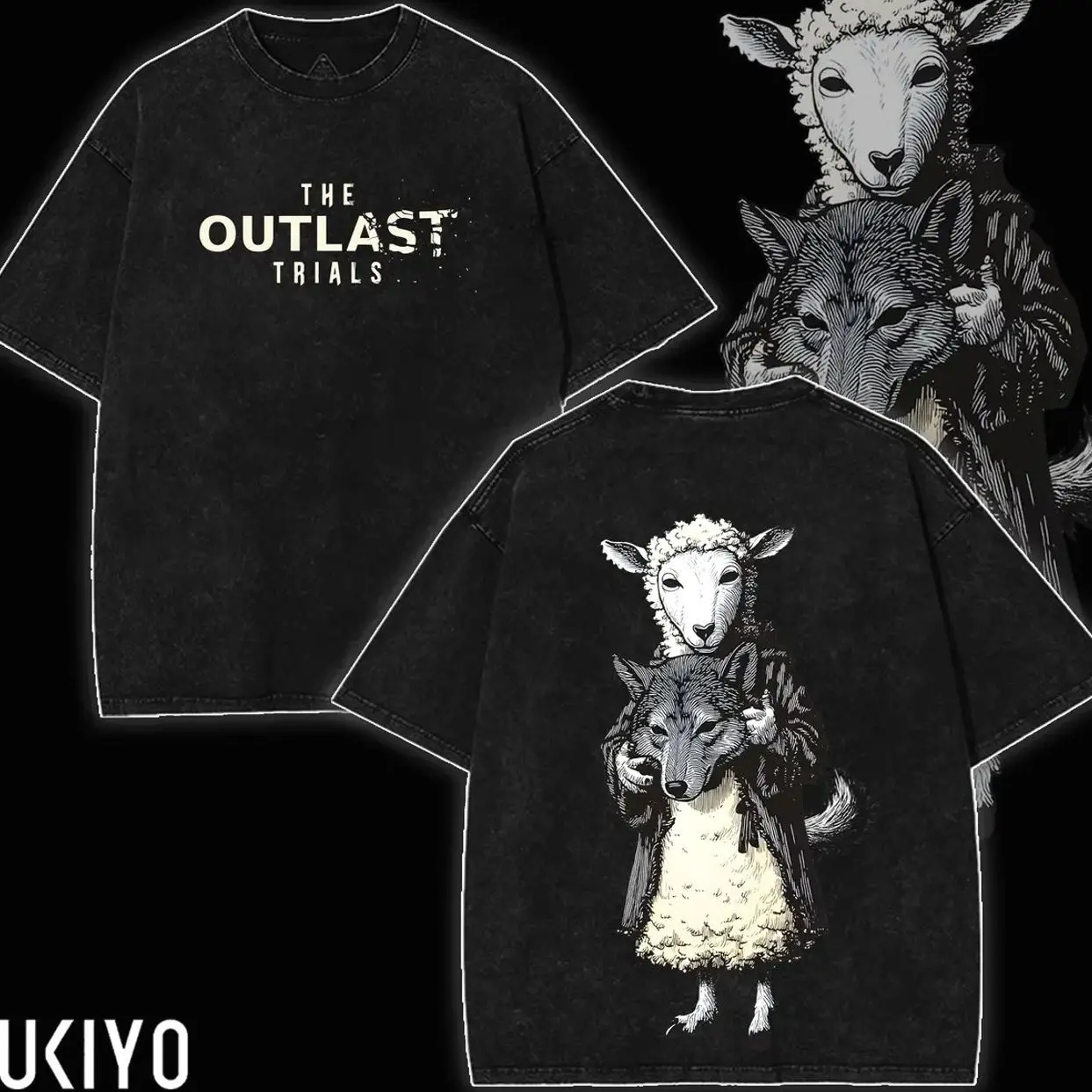 The Outlast Trials T-Shirt Vintage Acid Wash Oversized Streetwear Heavyweight Cotton Graphic Tee Wolf in Sheeps Clothing Horror Gaming Merch Shirt R7B