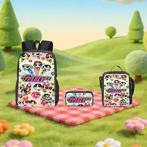 Powerpuff Girls 3-In-1 Backpack Set | Aesthetic Kids School Backpack With Lunch Box & Pencil Case, Cartoon Themed School Supplies For Girls, Viral Back To School Essentials 2026, Kawaii Bookbag Bundle