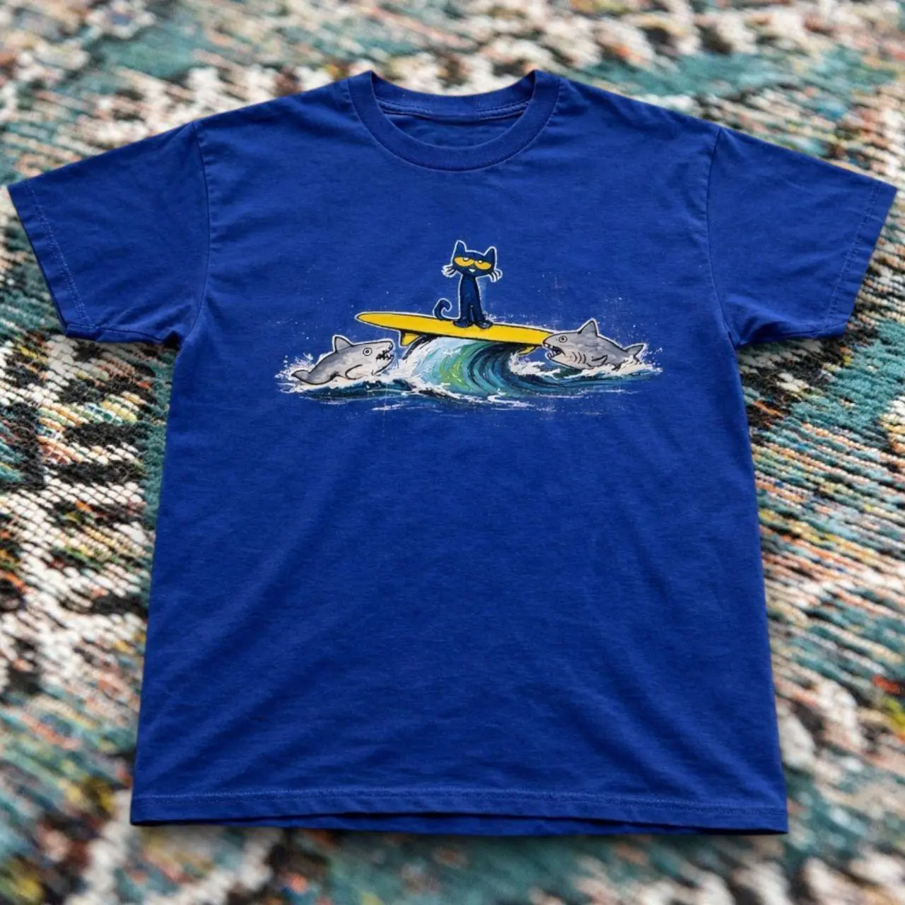 Pete The Cat Surfing Shark T-shirt And Baby Tee | Retro Cartoon Skater Cat Shirt, Cute Beach Surf Aesthetic Top, 90s Nostalgic Childhood Book Character Clothing, Coastal Girl Summer Outfit, Trendy Graphic Apparel Gift For Her