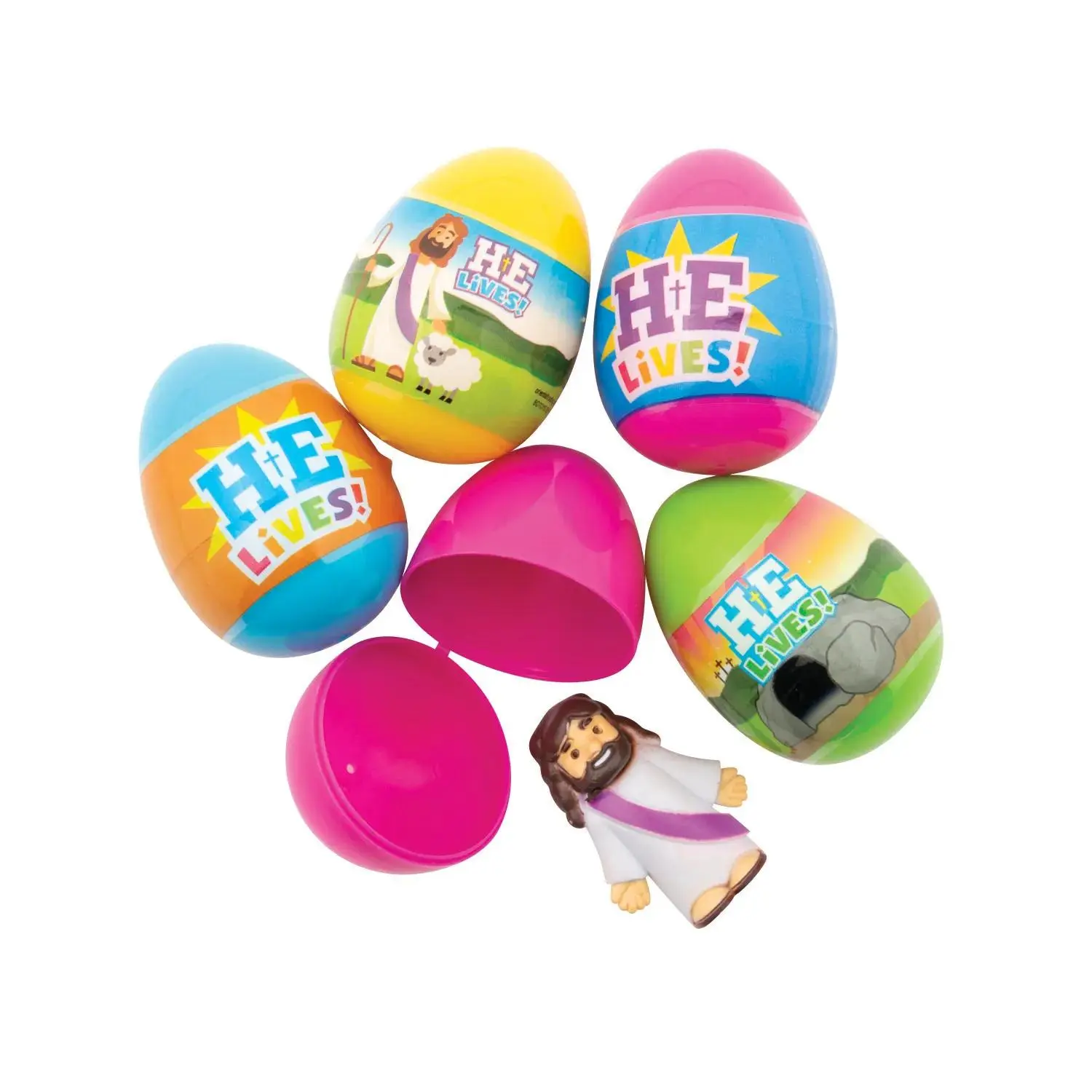 Plastic Easter Eggs with Toy Inside - 48-Pc Colorful Jesus-Themed, Faith-Filled Fun for Easter Celebrations, Church Events, Raffle Tickets