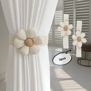 Flower Shaped Curtain Tieback, 2 Counts Exquisite Cute Creative Curtain Tieback with Buckle, Household Curtain Tieback for Home Living Room Bedroom Decor, Interior Decoration Accessories, Window Decorations Supplies