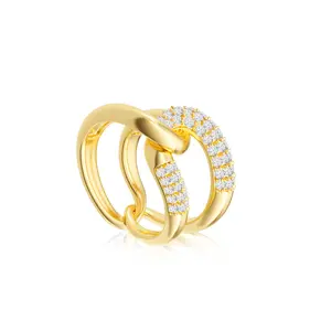 NECOCY GD-GD Interlocking Knot Ring – Double Row Zirconia & Smooth Band Design For Women Cubic Zirconia Stacking Jewelry For Fashion