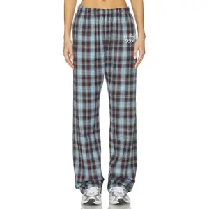 The Mayfair Group On Cloud Nine Wide Leg Plaid Pants in Brown & Blue Plaid