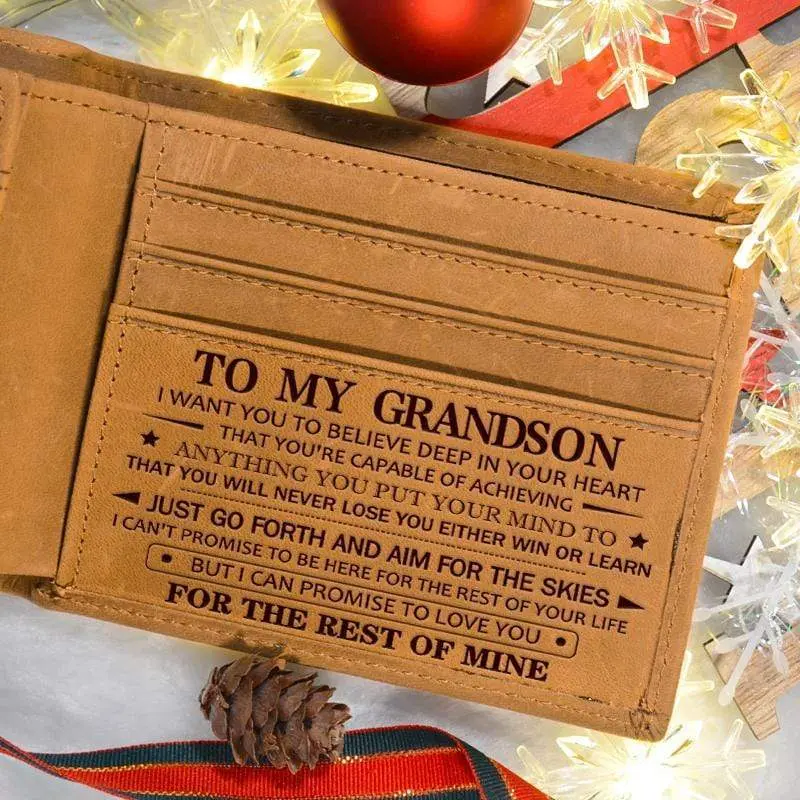 To My GrandSon - Premium Cow Leather Card Wallet Christmas Gift，birthday gift，back to school gift，schoolhaul，back to school supplies for son