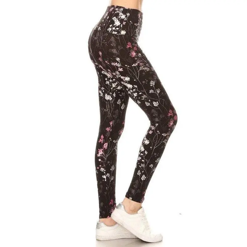 DAINTY FLORAL BLOSSOM HIGH WAIST LEGGINGS - 5 INCH WAIST