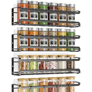 Spice Rack wall mounted 4 Pack, Space-Saving Spice Organizer for Spice Jars and Seasonings,Screw or Adhesive Hanging Spice Rack Organizer for Your Kitchen Cabinet,or Pantry Door