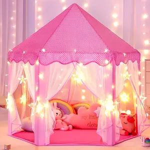 Foldable Princess Tent with 20 Star Lights, Portable Indoor & Outdoor Play Tent, Play Tent House, Kids Game Tent, Sleeping Tent, Castle Toy, Gift for Girls (you Need To Bring 3 AA Batteries), Playroom