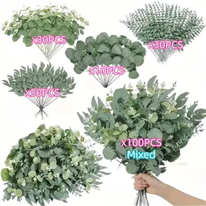 100pcs Mixed Set of Nordic Style Faux Flowers, Eucalyptus and Willow Leaf Greenery for DIY Home Decor, Perfect for Wedding and Table Arrangements