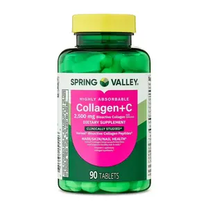 Spring Valley Highly Absorbable Collagen + C Tablets for Hair/Skin/Nail Health, 2,500 mg, 90 Count