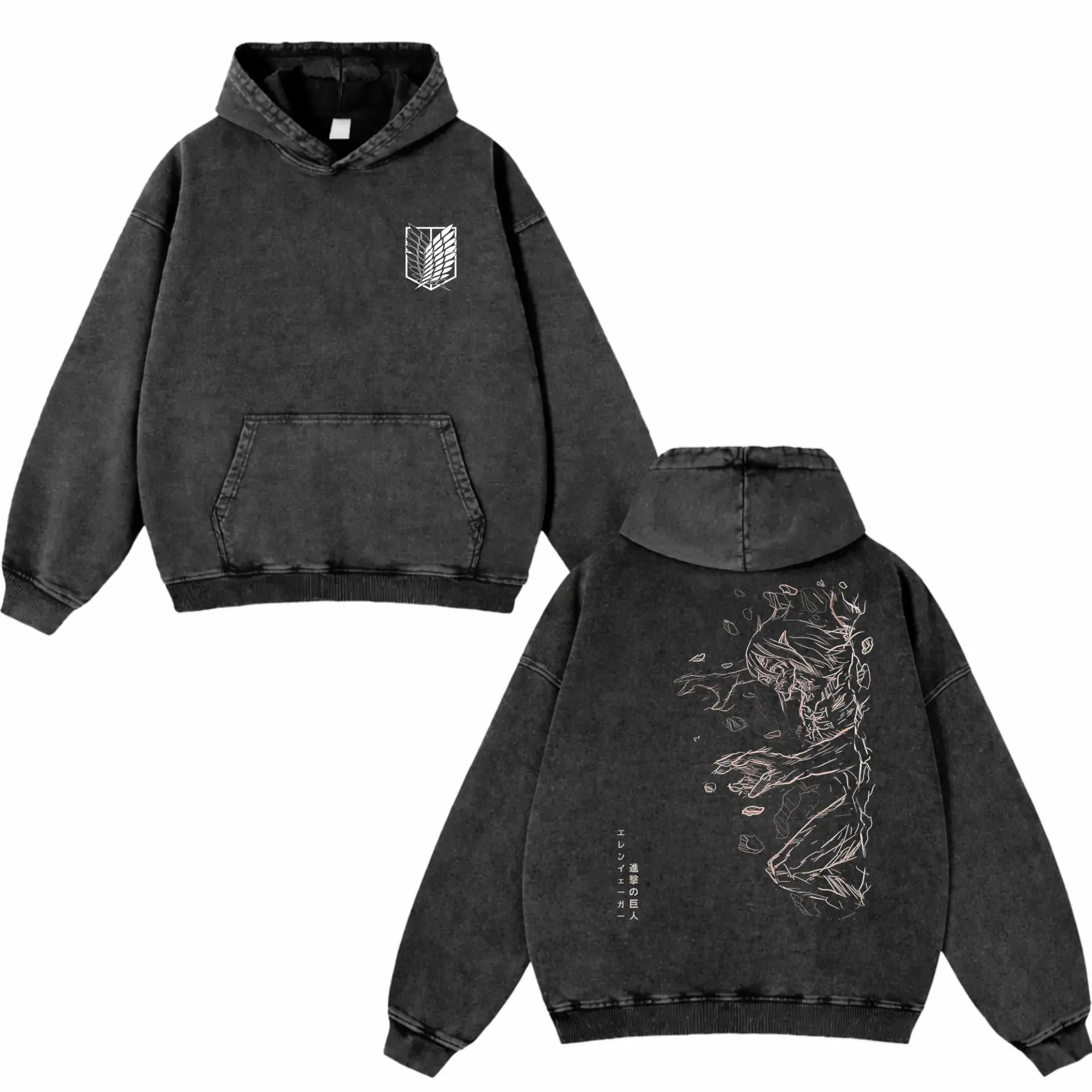 Vintage Attack On Titan Anime Washed Hoodie, Retro Gothic Graphic Apparel, Oversized Menswear And Women Menswear Tops, Gym Pump Cover, Hip Hop Y2K Graphic Apparel, Gift For Him