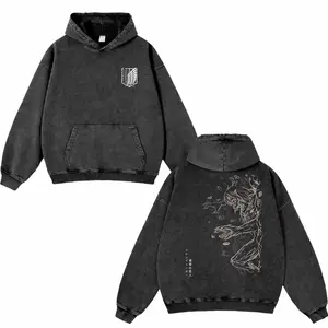 Vintage Attack On Titan Anime Washed Hoodie, Retro Gothic Graphic Apparel, Oversized Menswear And Women Menswear Tops, Gym Pump Cover, Hip Hop Y2K Graphic Apparel, Gift For Him