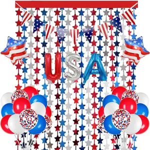Red White Blue Balloon Party Decorations with Foil Fringe Curtain for Patriotic Events & Arch Kits