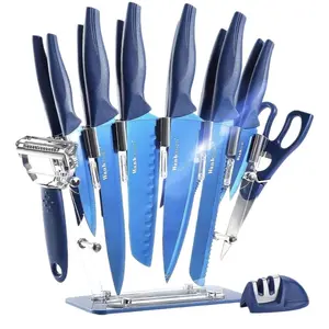 Wanbasion 16 Pieces Dishwasher Safe Professional Chef Kitchen Knife Set, Stainless Steel with Knife Sharpener Peeler Scissors Acrylic Block