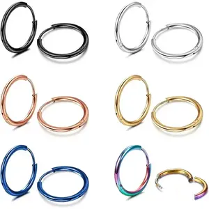 5-6 Pairs Surgical Steel Small Hoop Earrings for Women Men 1.6MM Tube Huggie Earrings Cartilage Helix Lobes Earrings Nose Rings Daith Rings Sleeper Tiny Hoop Earrings Body Piercing Jewelry 6/7/8/9/10MM Daily Hypoallergenic