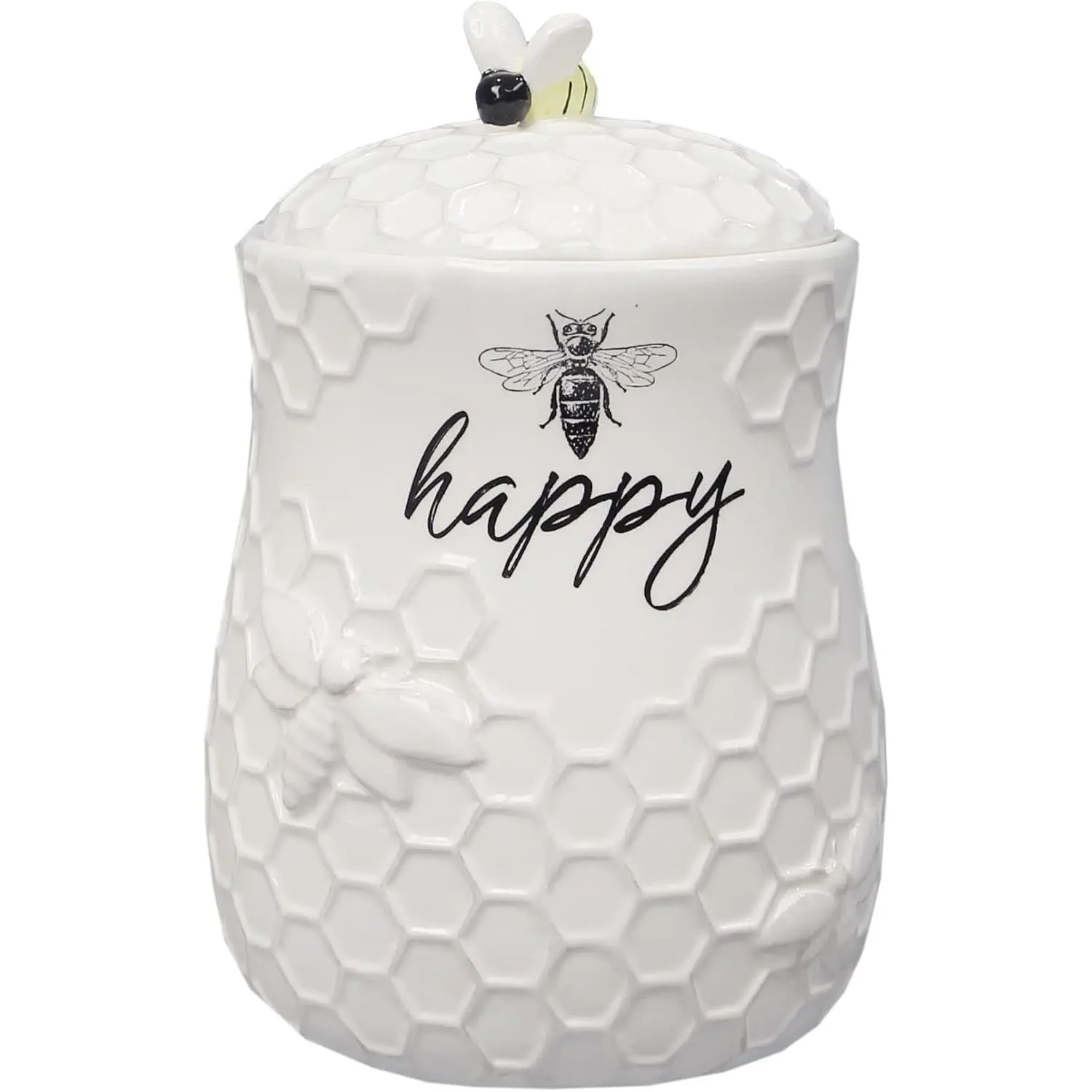 . Ceramic Honey Bee Cookie Jar with Lid and Handle -  Design, 5.75" x 5.83" x 7.87", Decorative and Functional Kitchen Storage - Tea Canister