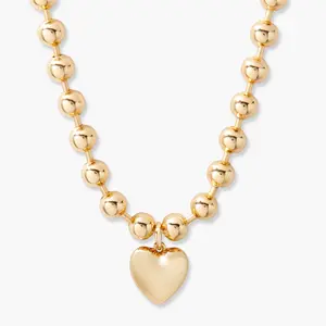 Ruby Puffy Heart Beaded Necklace in Gold