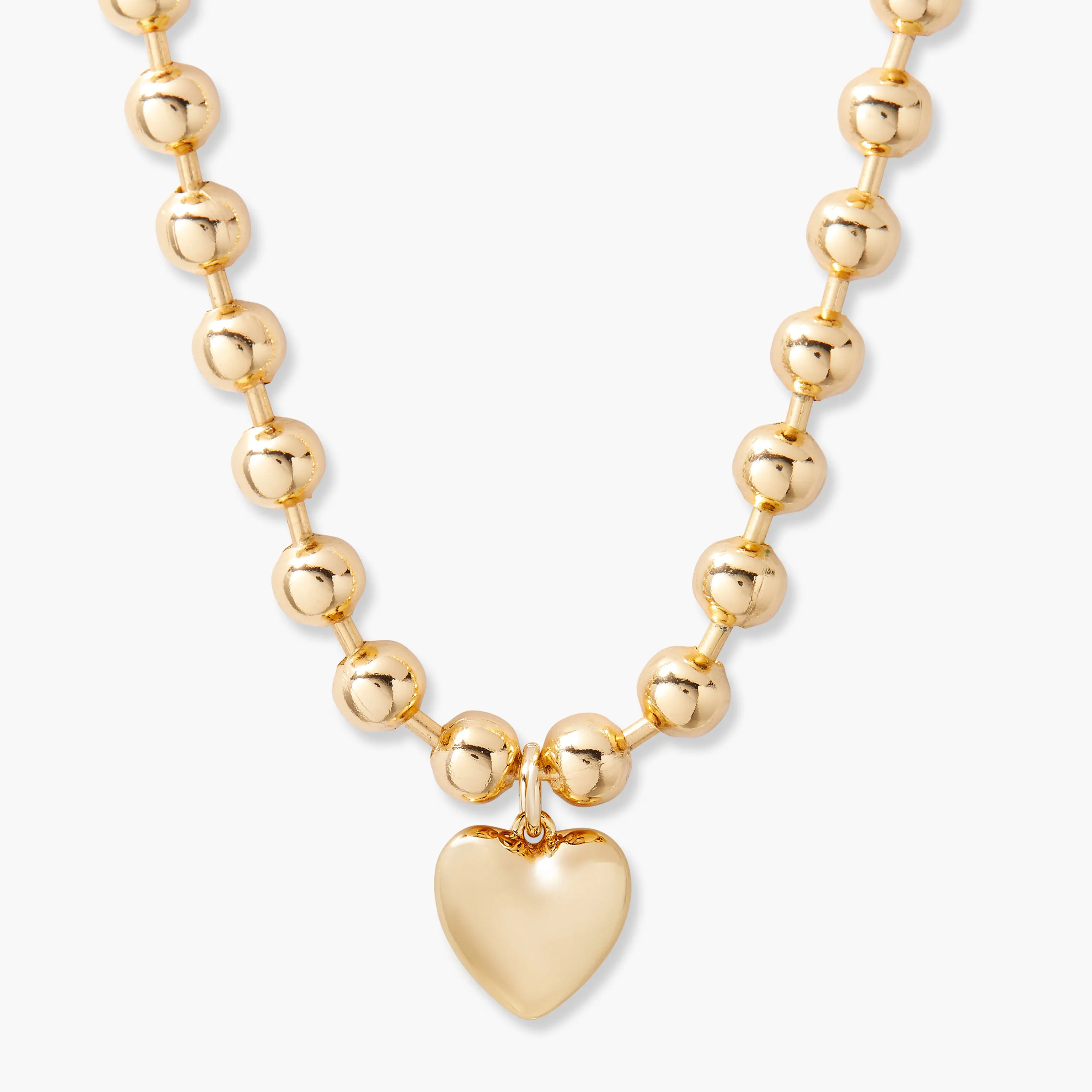 Ruby Puffy Heart Beaded Necklace in Gold