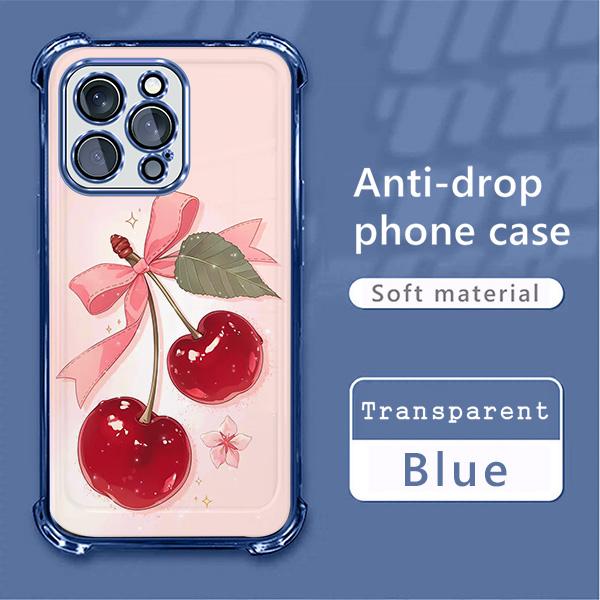 Cherry leopard print bow pattern four-corner shockproof transparent electroplated protective phone case for iPhone 17 Pro Max 16 15 14 Plus 13 12 11 XR XS Air,Simple and stylish camera Protection DurablePhone Case